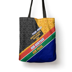 Personalized South Africa Heritage Day Tote Bag One Nation Many Stories Geometric Flag Pattern