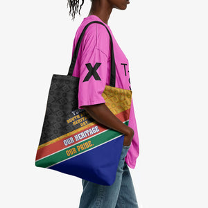 Personalized South Africa Heritage Day Tote Bag One Nation Many Stories Geometric Flag Pattern