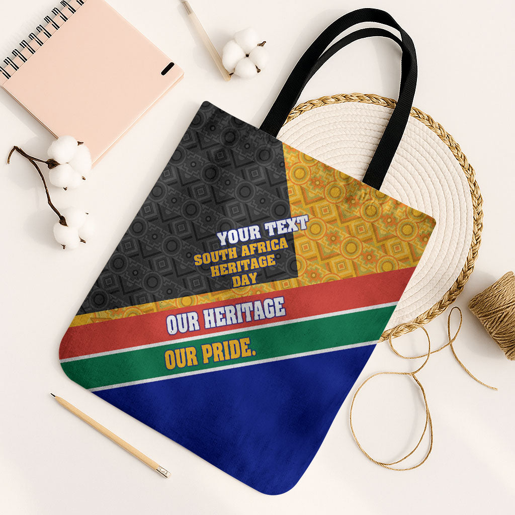 Personalized South Africa Heritage Day Tote Bag One Nation Many Stories Geometric Flag Pattern