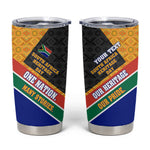 Personalized South Africa Heritage Day Tumbler Cup One Nation Many Stories Geometric Flag Pattern