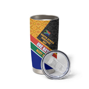 Personalized South Africa Heritage Day Tumbler Cup One Nation Many Stories Geometric Flag Pattern