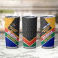 Personalized South Africa Heritage Day Tumbler Cup One Nation Many Stories Geometric Flag Pattern