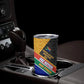 Personalized South Africa Heritage Day Tumbler Cup One Nation Many Stories Geometric Flag Pattern