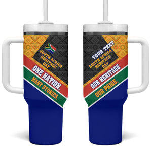 Personalized South Africa Heritage Day Tumbler With Handle One Nation Many Stories Geometric Flag Pattern