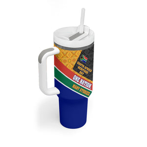 Personalized South Africa Heritage Day Tumbler With Handle One Nation Many Stories Geometric Flag Pattern