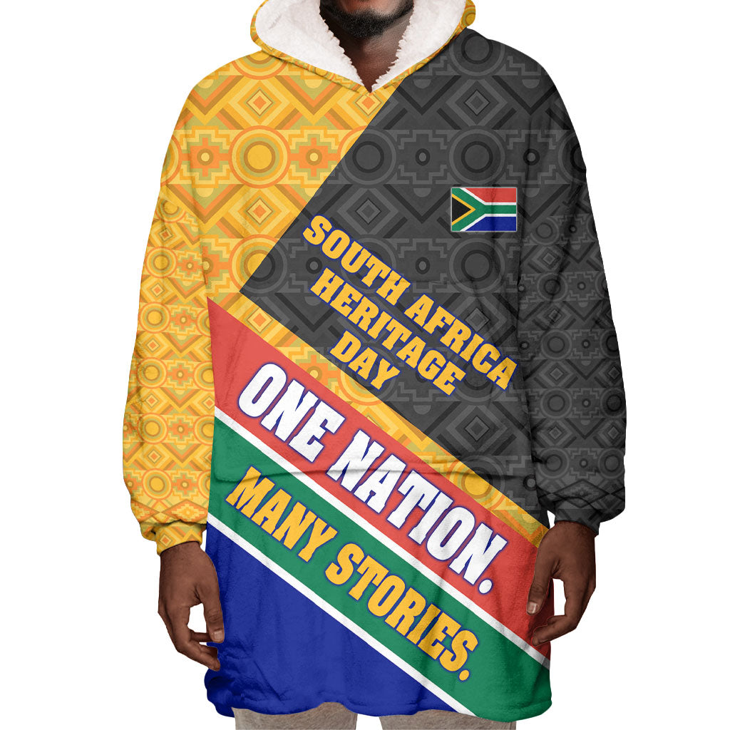 Personalized South Africa Heritage Day Wearable Blanket Hoodie One Nation Many Stories Geometric Flag Pattern