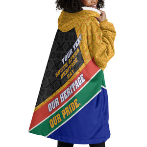 Personalized South Africa Heritage Day Wearable Blanket Hoodie One Nation Many Stories Geometric Flag Pattern