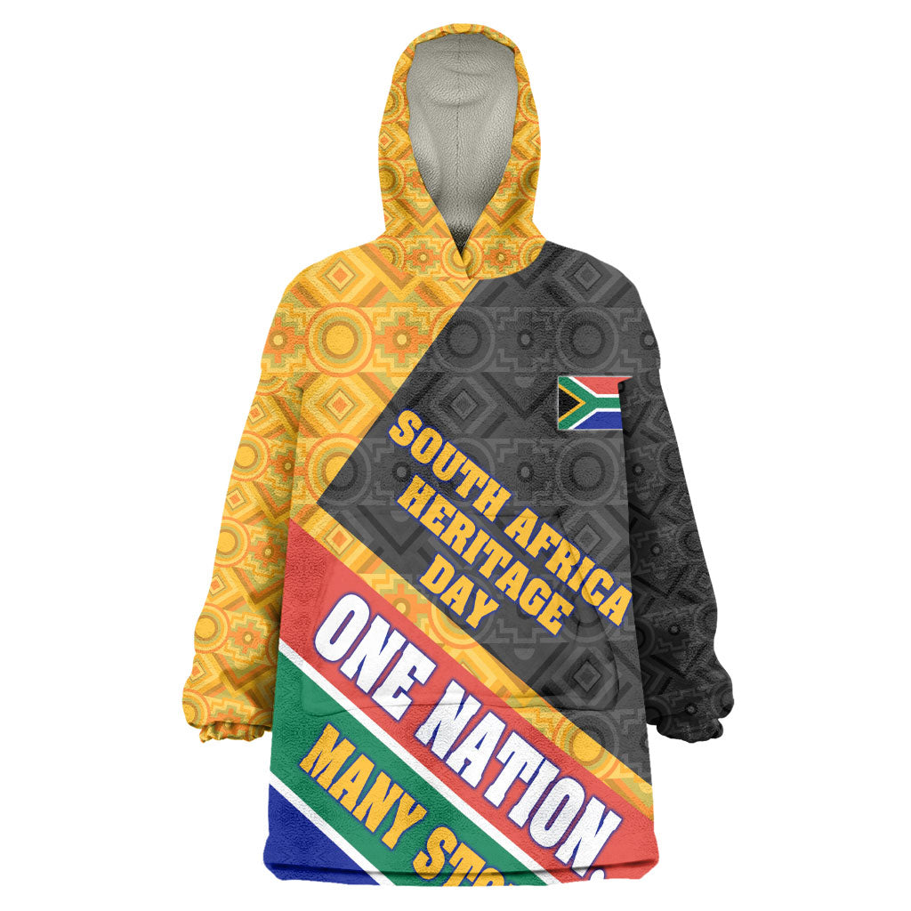 Personalized South Africa Heritage Day Wearable Blanket Hoodie One Nation Many Stories Geometric Flag Pattern