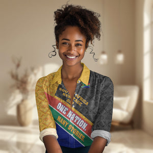 Personalized South Africa Heritage Day Women Casual Shirt One Nation Many Stories Geometric Flag Pattern