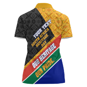 Personalized South Africa Heritage Day Women Polo Shirt One Nation Many Stories Geometric Flag Pattern