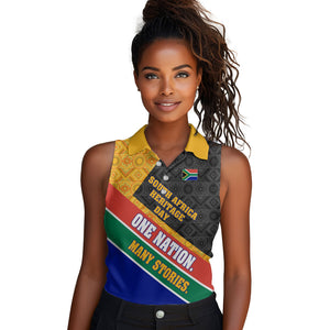 Personalized South Africa Heritage Day Women Sleeveless Polo Shirt One Nation Many Stories Geometric Flag Pattern