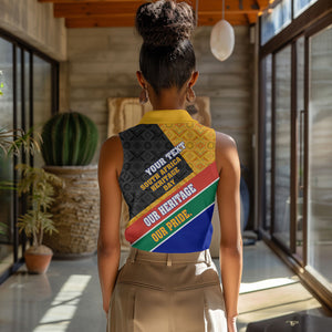 Personalized South Africa Heritage Day Women Sleeveless Polo Shirt One Nation Many Stories Geometric Flag Pattern