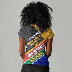 Personalized South Africa Heritage Day Women V-Neck T-Shirt One Nation Many Stories Geometric Flag Pattern