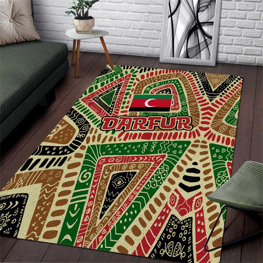 Darfur Sudan Area Rug Red Green Beige Tribal Pattern - African Pride
