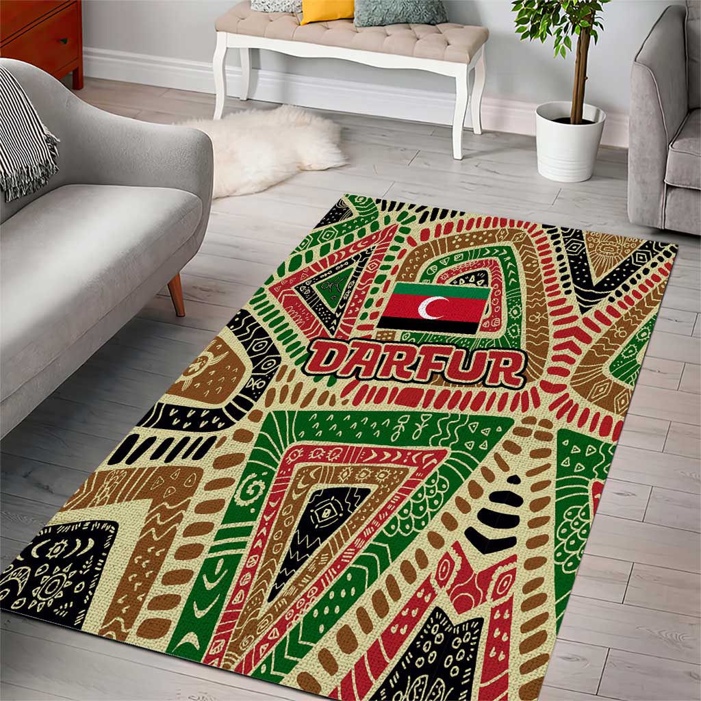 Darfur Sudan Area Rug Red Green Beige Tribal Pattern - African Pride