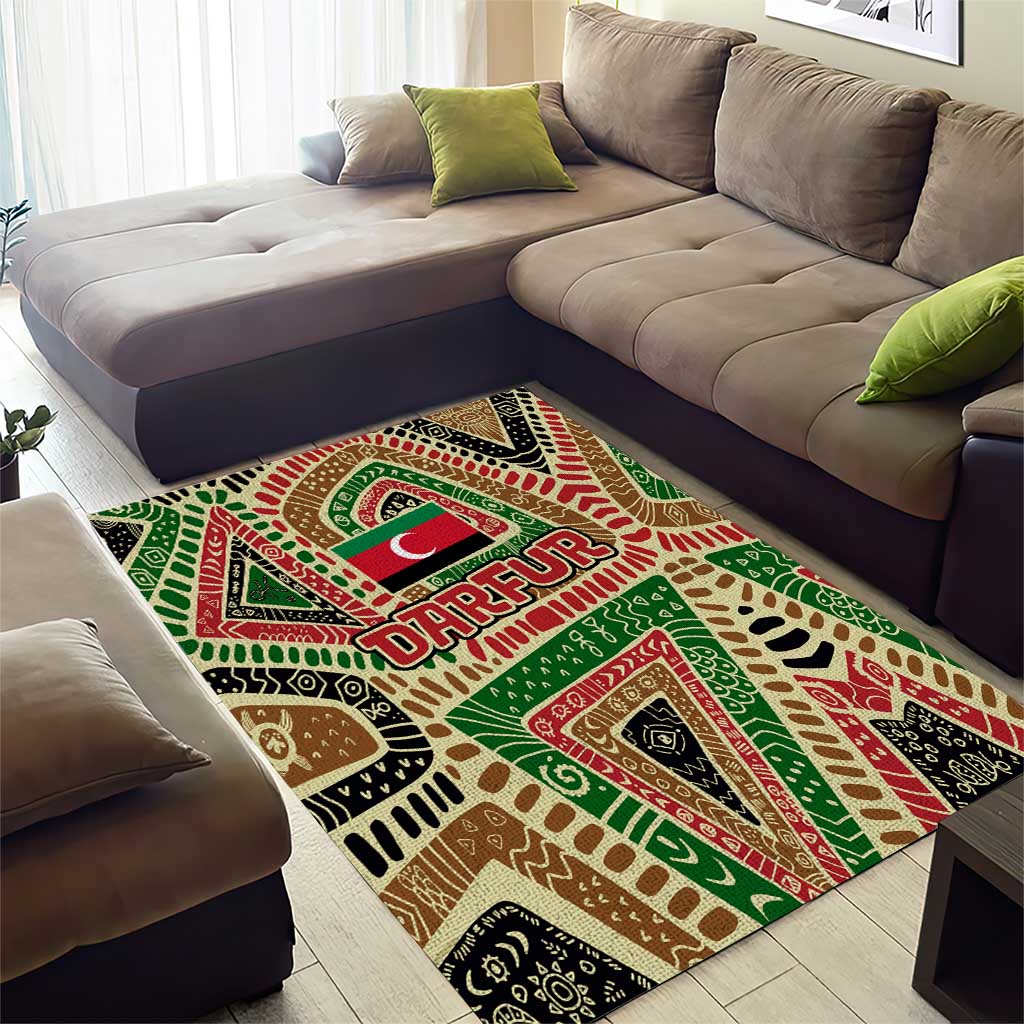 Darfur Sudan Area Rug Red Green Beige Tribal Pattern - African Pride