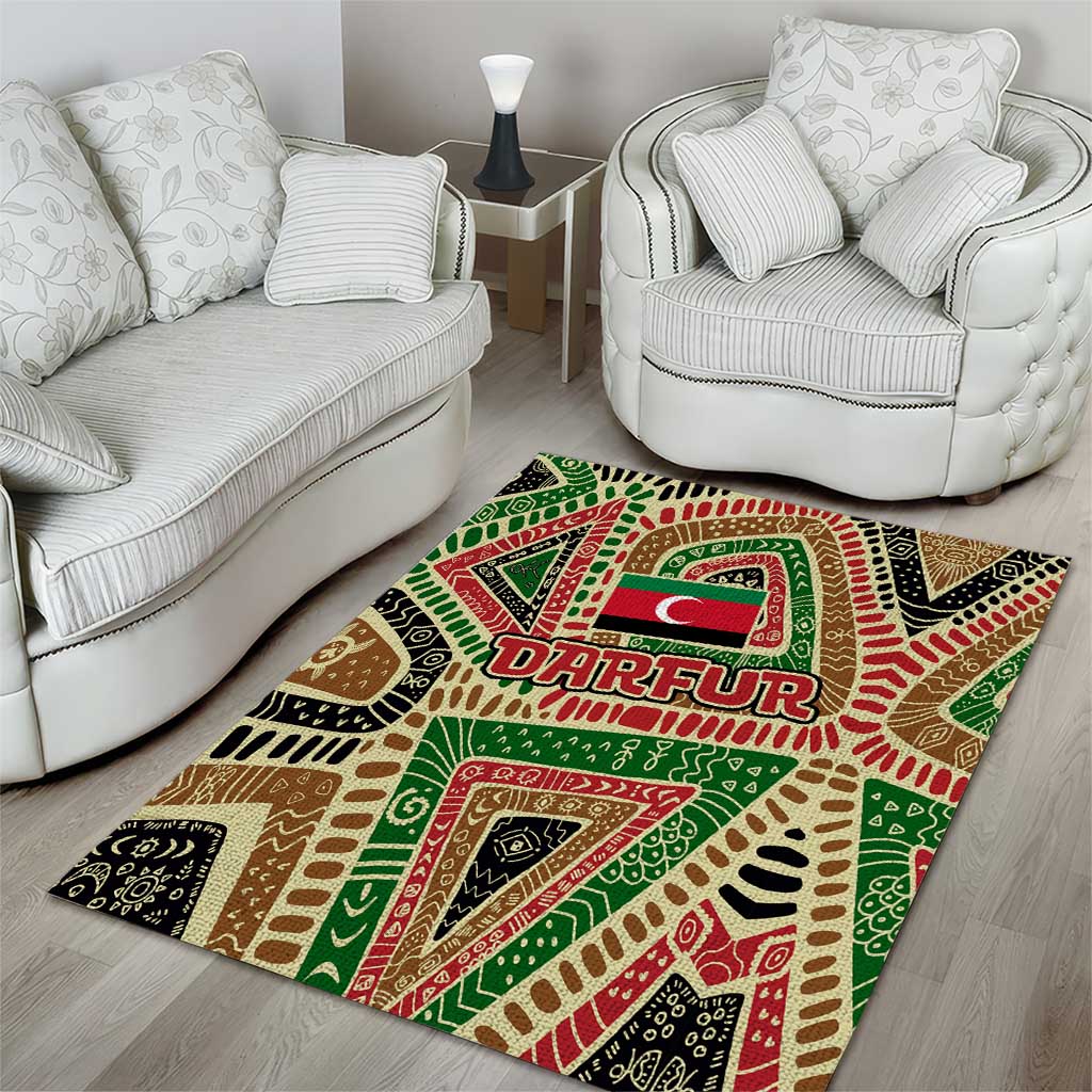 Darfur Sudan Area Rug Red Green Beige Tribal Pattern - African Pride