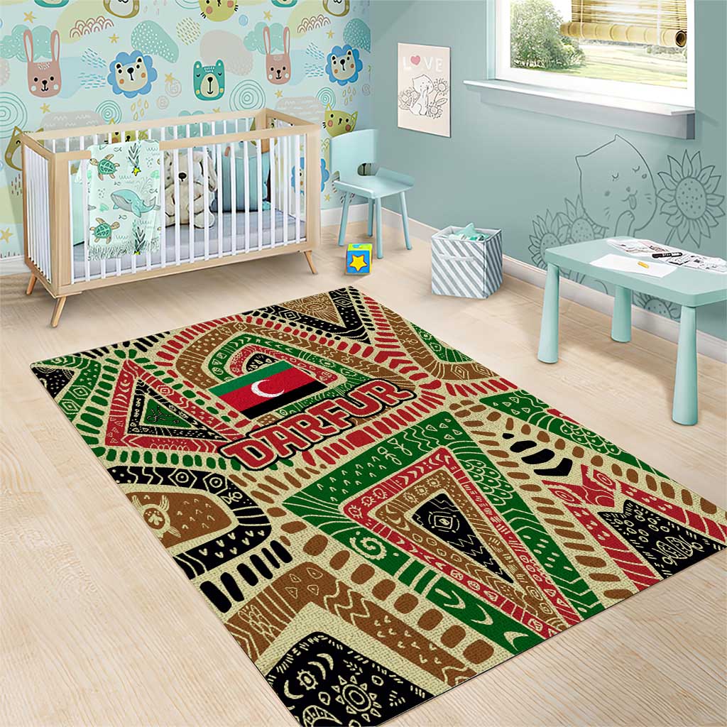 Darfur Sudan Area Rug Red Green Beige Tribal Pattern - African Pride