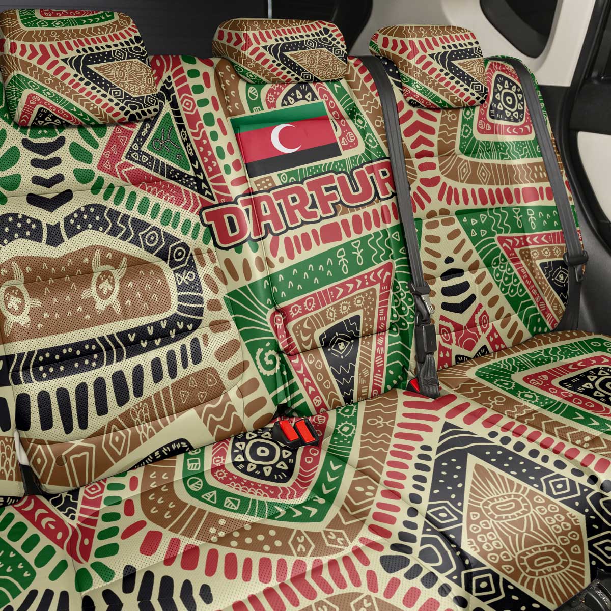 Darfur Sudan Back Car Seat Cover Red Green Beige Tribal Pattern - African Pride