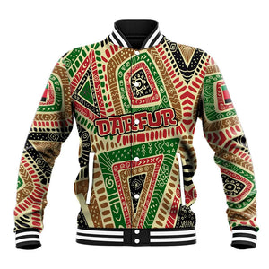 Darfur Sudan Baseball Jacket Red Green Beige Tribal Pattern - African Pride
