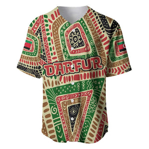 Darfur Sudan Baseball Jersey Red Green Beige Tribal Pattern - African Pride