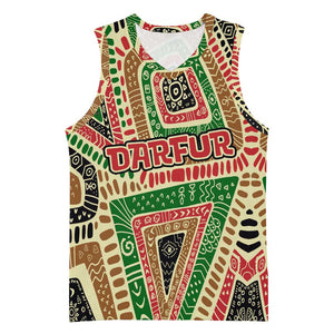 Darfur Sudan Basketball Jersey Red Green Beige Tribal Pattern - African Pride