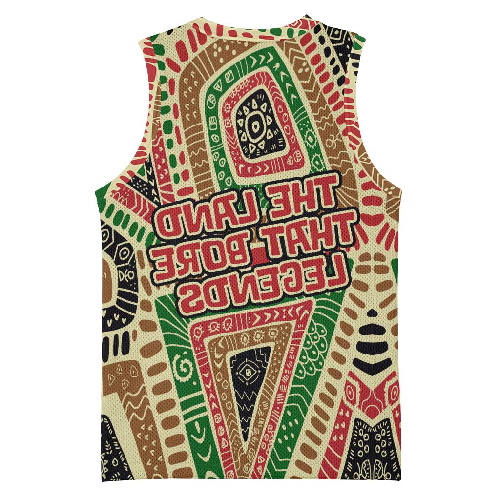 Darfur Sudan Basketball Jersey Red Green Beige Tribal Pattern - African Pride