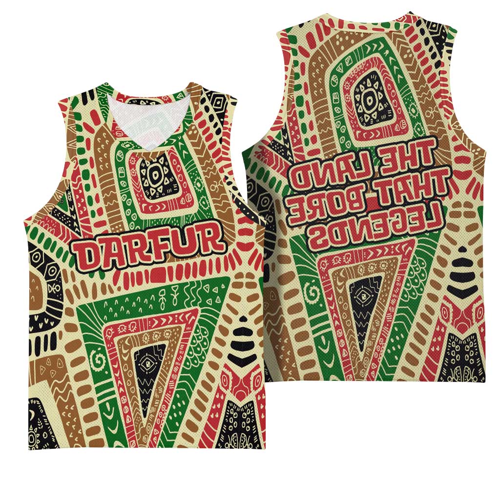 Darfur Sudan Basketball Jersey Red Green Beige Tribal Pattern - African Pride