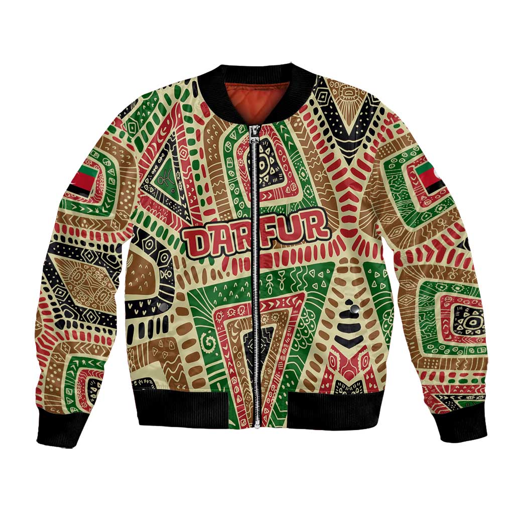 Darfur Sudan Bomber Jacket Red Green Beige Tribal Pattern - African Pride
