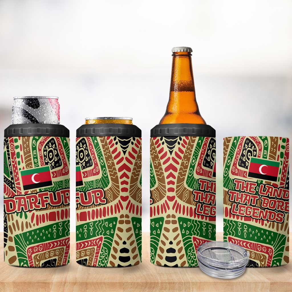 Darfur Sudan 4 in 1 Can Cooler Tumbler Red Green Beige Tribal Pattern - African Pride
