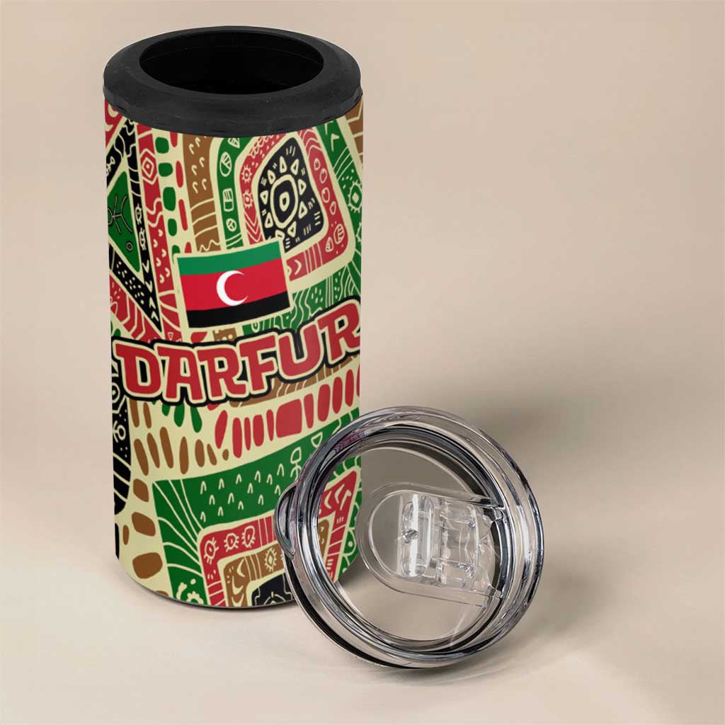 Darfur Sudan 4 in 1 Can Cooler Tumbler Red Green Beige Tribal Pattern - African Pride