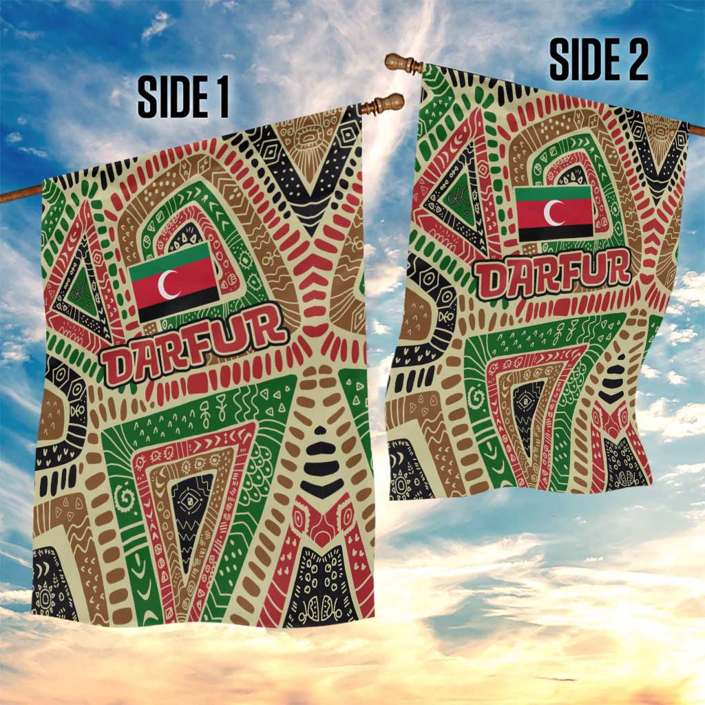 Darfur Sudan Garden Flag Red Green Beige Tribal Pattern - African Pride
