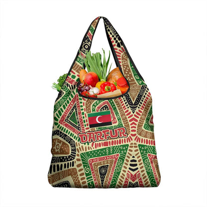 Darfur Sudan Grocery Bag Red Green Beige Tribal Pattern - African Pride