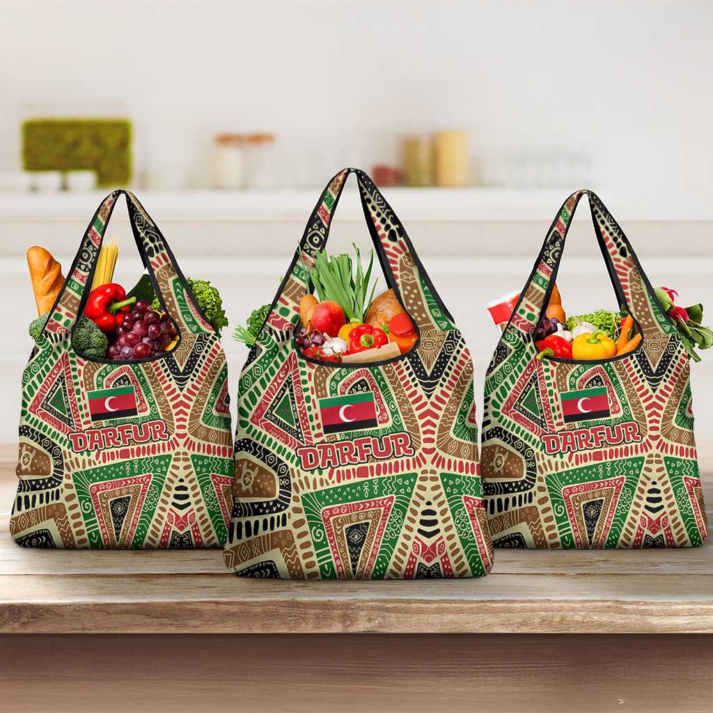 Darfur Sudan Grocery Bag Red Green Beige Tribal Pattern - African Pride