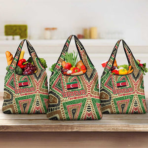 Darfur Sudan Grocery Bag Red Green Beige Tribal Pattern - African Pride