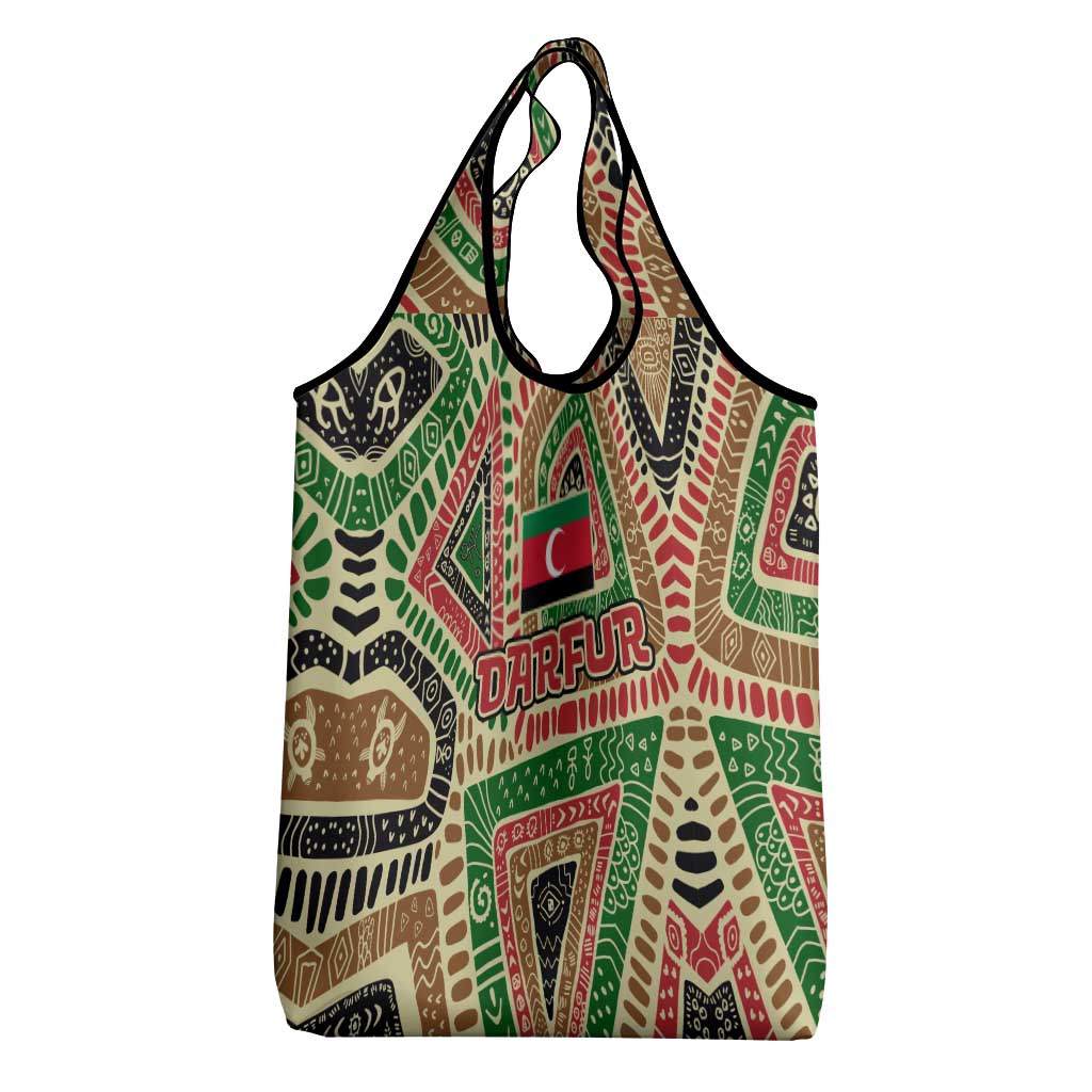 Darfur Sudan Grocery Bag Red Green Beige Tribal Pattern - African Pride