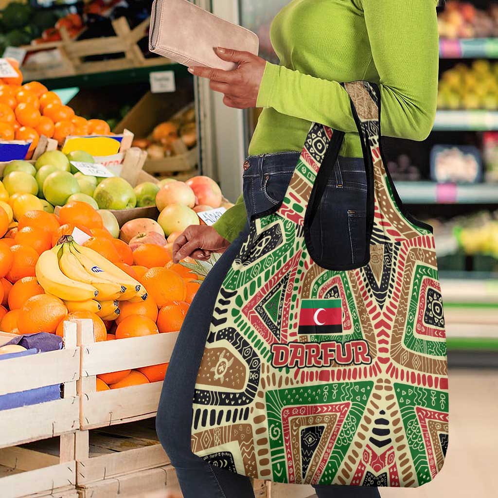 Darfur Sudan Grocery Bag Red Green Beige Tribal Pattern - African Pride