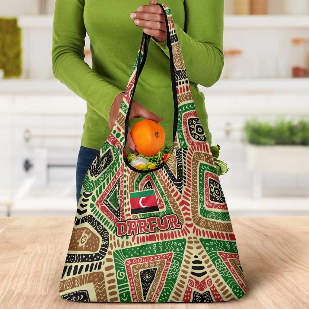Darfur Sudan Grocery Bag Red Green Beige Tribal Pattern - African Pride