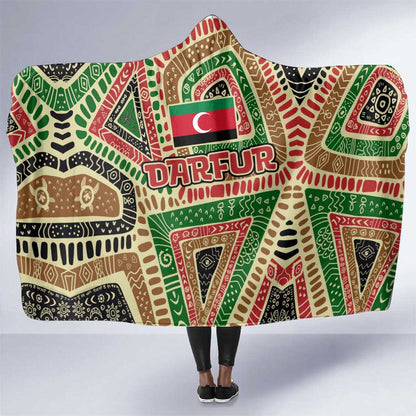 Darfur Sudan Hooded Blanket Red Green Beige Tribal Pattern - African Pride