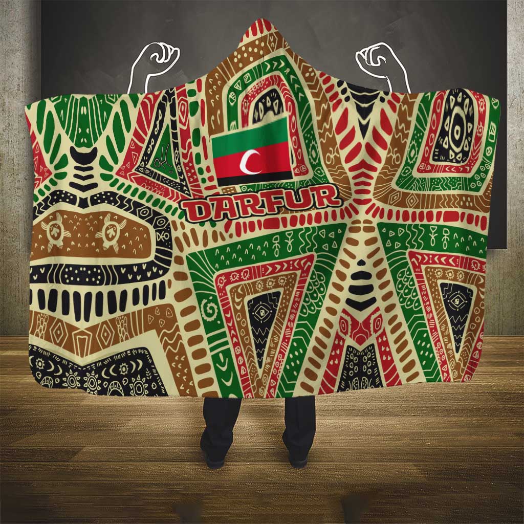 Darfur Sudan Hooded Blanket Red Green Beige Tribal Pattern - African Pride