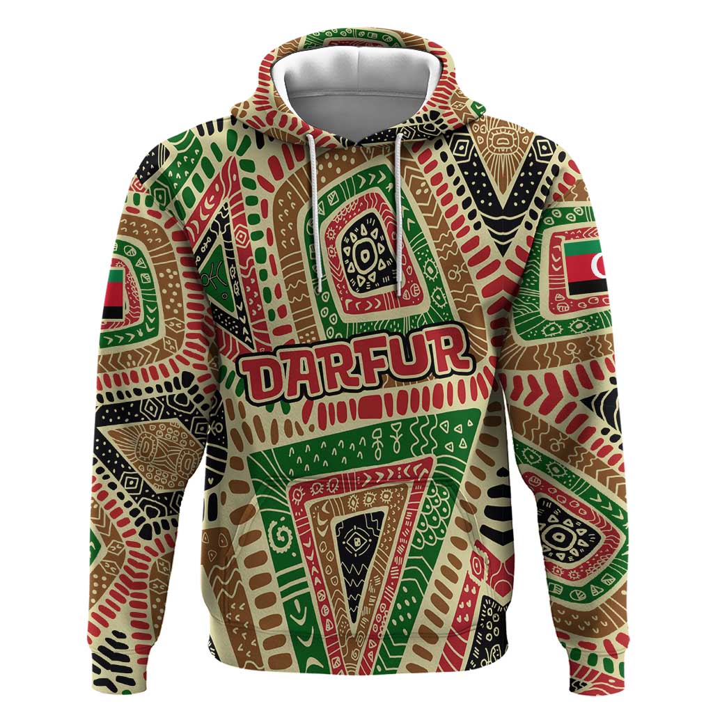 Darfur Sudan Hoodie Red Green Beige Tribal Pattern - African Pride