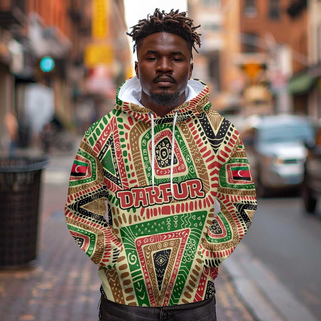 Darfur Sudan Hoodie Red Green Beige Tribal Pattern - African Pride