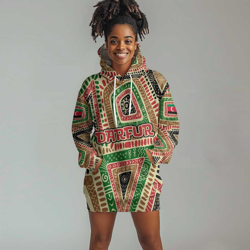 Darfur Sudan Hoodie Dress Red Green Beige Tribal Pattern - African Pride