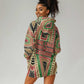 Darfur Sudan Hoodie Dress Red Green Beige Tribal Pattern - African Pride