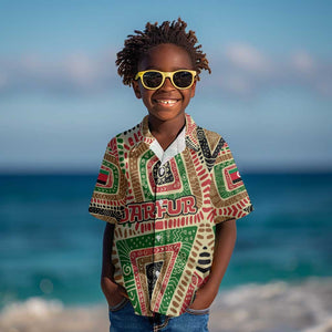 Darfur Sudan Kid Hawaiian Shirt Red Green Beige Tribal Pattern - African Pride