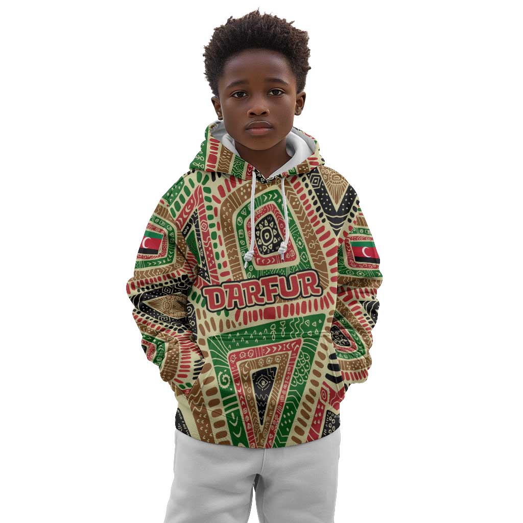 Darfur Sudan Kid Hoodie Red Green Beige Tribal Pattern - African Pride
