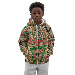 Darfur Sudan Kid Hoodie Red Green Beige Tribal Pattern - African Pride