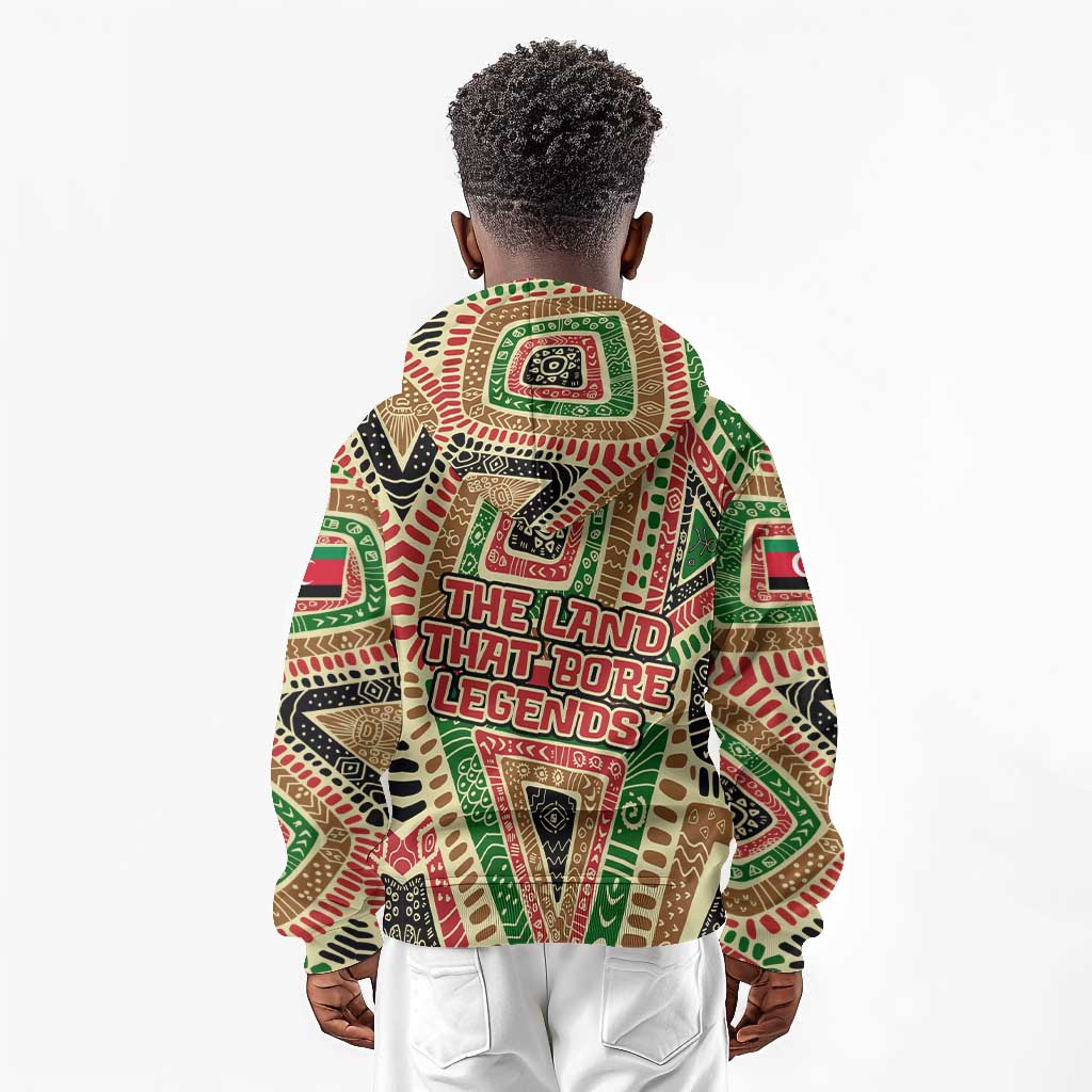 Darfur Sudan Kid Hoodie Red Green Beige Tribal Pattern - African Pride