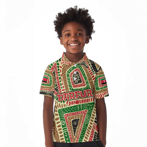 Darfur Sudan Kid Polo Shirt Red Green Beige Tribal Pattern - African Pride