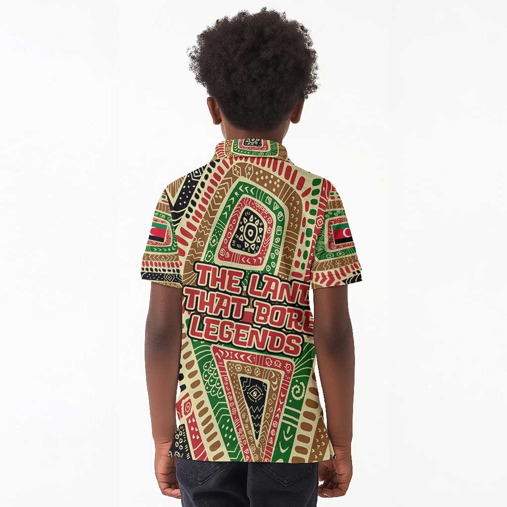 Darfur Sudan Kid Polo Shirt Red Green Beige Tribal Pattern - African Pride